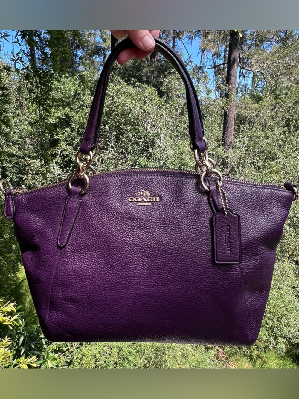 COACH Purple Pebble Leather Shoulder/Crossbody Purse w Gold Hardware AUTHENTIC - Picture 3 of 14